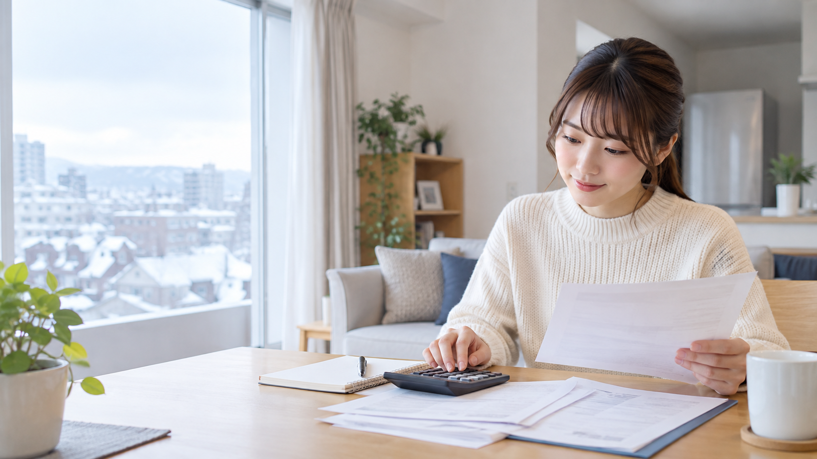 札幌の賃貸物件で初期費用を確認する女性